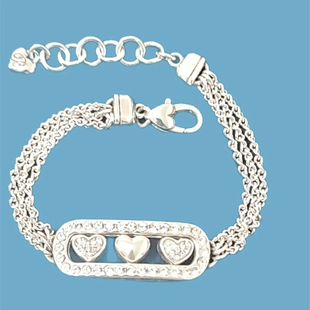 Brighton Kiss & Tell Crystal Heart Bracelet. Swarovski Crystals silver plate.